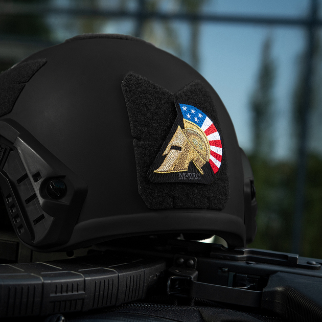 Нашивка M-Tac Spartan Helmet USA (вишивка) Black - зображення 2