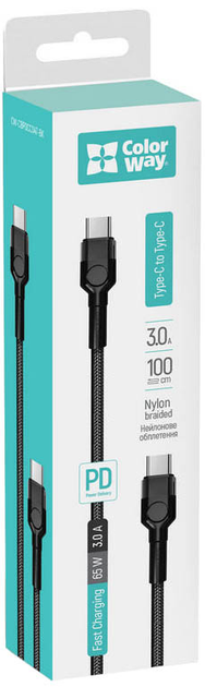 Кабель ColorWay Type-C - Type-C PD Fast Charging 60W 3.0А 1 m Black (CW-CBPDCC047-BK) - зображення 7