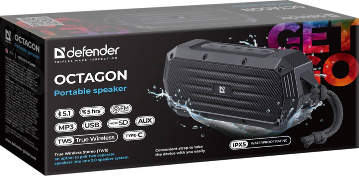 Głośnik przenośny Defender OCTAGON Bluetooth 5W BT/FM/TF/USB/AUX/TWS/IPX5 (4745090823837) - obraz 8