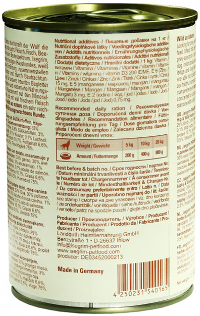Mokra karma dla psów Isegrim Adult Prairie z gęsiną, batatem, owocami dzikiej róży i dzikimi ziołami 400 g (4250231540165) - obraz 3