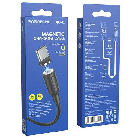 Кабель Borofone BX41 Amiable magnetic charging cable for Type-C 3A 1m black - Фото 1 Кабель Borofone BX41 Amiable magnetic charging cable for Type-C 3A 1m black - зображення 1