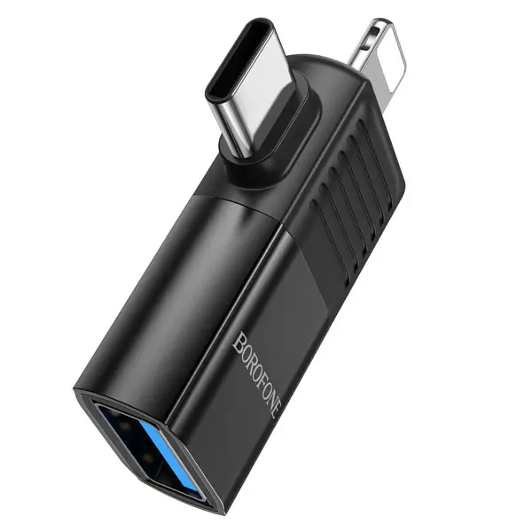 Переходник Borofone BV18 iP male/Type-C male to USB female USB2.0 2-in-1 adapter black - Фото 2 Переходник Borofone BV18 iP male/Type-C male to USB female USB2.0 2-in-1 adapter black - изображение 2