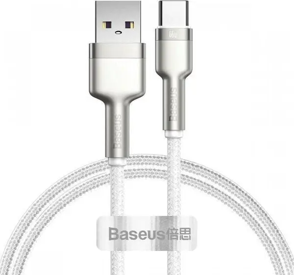 Кабель Baseus Cafule Series Metal Data Cable USB to Type-C 66W 2m White (CAKF000202) - Фото 1 Кабель Baseus Cafule Series Metal Data Cable USB to Type-C 66W 2m White (CAKF000202) - изображение 1