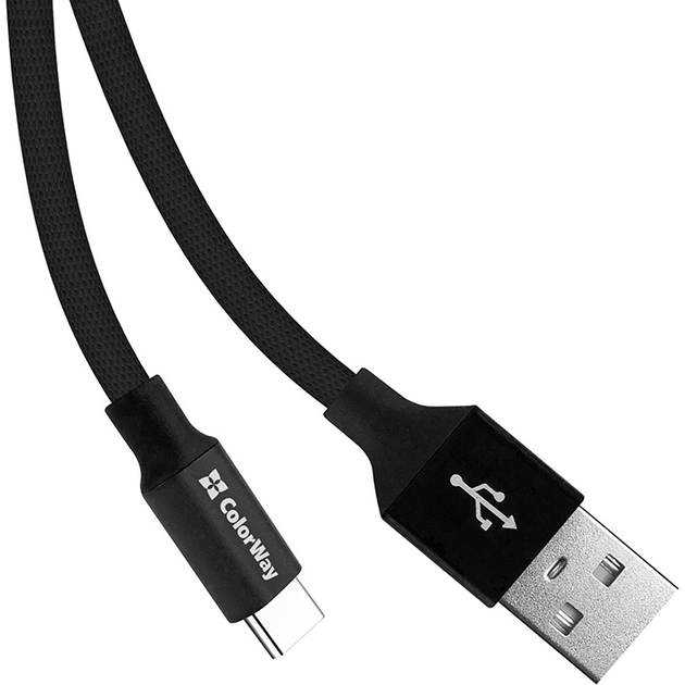 Kabel ColorWay USB - Type-C 2.4A 25 cm Black (CW-CBUC048-BK) - obraz 3