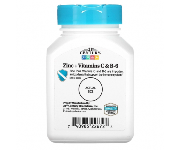 Цинк з вітамінами С і В6, 21st Century "Zinc Plus Vitamins C&B-6" смак вишні (90 жувальних таблеток)(36262221) - Фото 3 Цинк з вітамінами С і В6, 21st Century "Zinc Plus Vitamins C&B-6" смак вишні (90 жувальних таблеток)(36262221) - зображення 3
