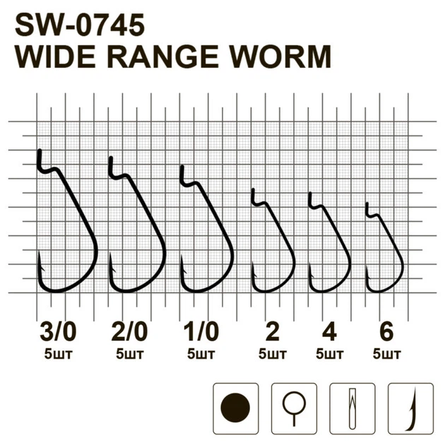Крючки MiniMax Wide Range Worm SW-0745 # 6 BLN 5шт. ring - изображение 2