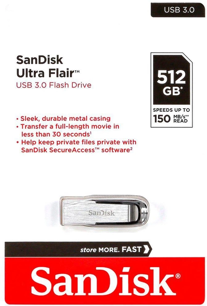 Флешка для ноутбука SanDisk USB 3.0 Ultra Flair 512Gb (SDCZ73-512G-G46) - изображение 3