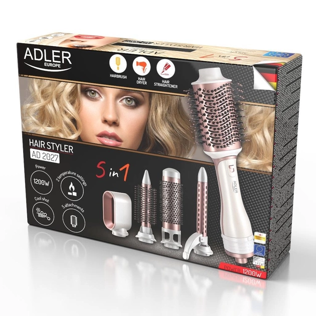 Стайлер для волос Adler AD 2027 1200Вт щетка для завивки 5в1 White/Gold - изображение 11
