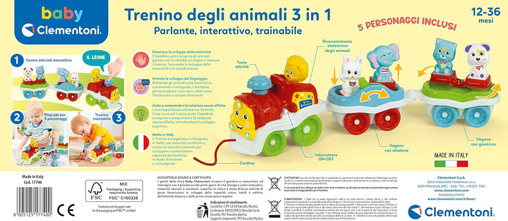 Zabawka na kółkach Clementoni Animal Train 3-in-1 (8005125177400) - obraz 2