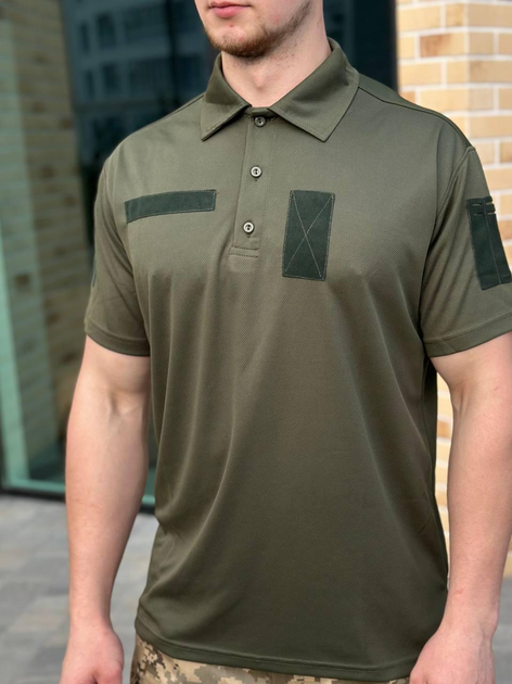 Мужская футболка поло coolmax олива ЗСУ военная тактическая ВСУ армейские для военнослужащих POLO 54 - изображение 2