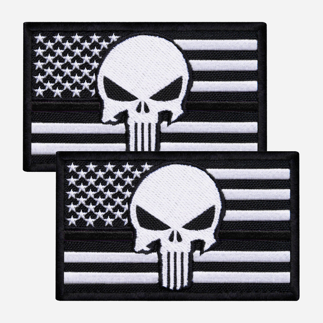 Набор шевронов на липучке IDEIA Череп на Флаге США черная полоса 5 х 8 см 2 шт Черный (4820182657207) - изображение 1
