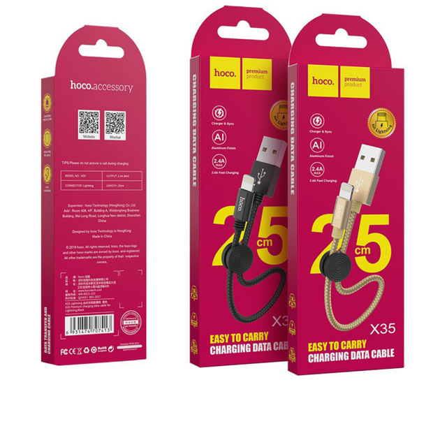 Кабель Hoco X35 Premium charging data cable for Lightning ( L-0.25M ) Black - Фото 4 Кабель Hoco X35 Premium charging data cable for Lightning ( L-0.25M ) Black - зображення 4