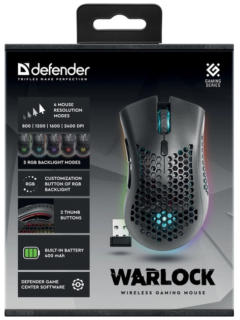 Миша Defender Warlock GM-709L RGB, Black (52709) (6857931) - Фото 4 Миша Defender Warlock GM-709L RGB, Black (52709) (6857931) - изображение 4