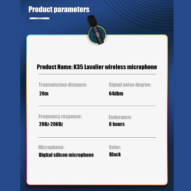 Микрофон беспроводной Lavalier K35 3,5 мм нагрудный всенаправленный конденсаторный 1 шт - изображение 4