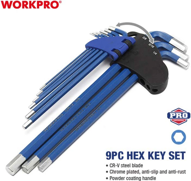 Набір ключів шестигранних метричних з довгим важелем Workpro PRO+ HEX CR-V 9 шт (WP222015) - Фото 3 Набір ключів шестигранних метричних з довгим важелем Workpro PRO+ HEX CR-V 9 шт (WP222015) - зображення 3