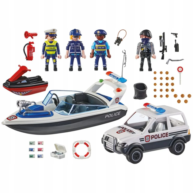 Набір поліцейського транспорту Playmobil City Action Поліцейська машина + Поліцейський човен + Гідроскутер 110 деталей (4008789715708) - зображення 2