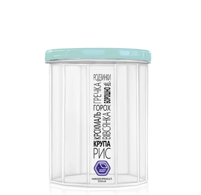 Ємність для сипучих продуктів 1,5л прозорий/м'ятний Народний продукт - Фото 1 Ємність для сипучих продуктів 1,5л прозорий/м'ятний Народний продукт - зображення 1