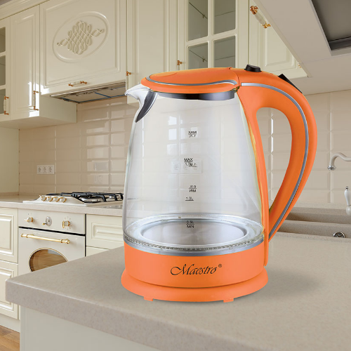 Електрочайник 1,7л 1850-2200W скло (диск) помаранчевий MR-064-ORANGE Maestro - изображение 4