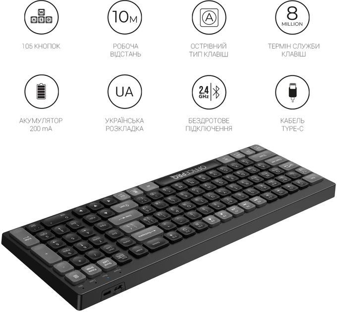 Клавиатура беспроводная OfficePro SK985B Черная (SK985BK) 277007 - изображение 13