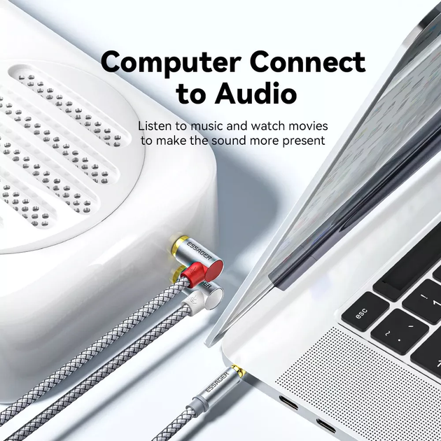 Кабель аудіо Essager 3.5 mm to 2RCA кутовий стереорозгалужувач 3 м Grey (EYPWT-MYC0G-P) - зображення 7