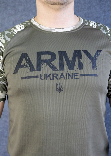 Футболка з написом ARMY Ukraine олива з піксельними плечима Coolpass розмір (XXXL) - зображення 2