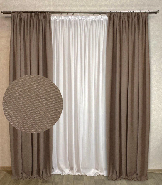 Комплект штор Diamond Мікровелюр 150x235 см бежевих №200 2 шт - зображення 1