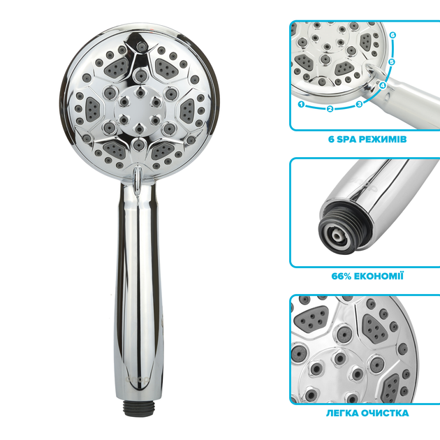 Водосберегающая душевая лейка DROP SPA6F-MULTI100 "Туман" с 6 SPA потоками - Экономия 66% - Фото 3 Водосберегающая душевая лейка DROP SPA6F-MULTI100 "Туман" с 6 SPA потоками - Экономия 66% - изображение 3