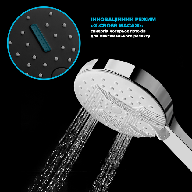 Водосберегающая душевая лейка DROP SPA3F-MULTI120BL "X-CROSS" с 3 SPA потоками - Экономия 42%, черная - изображение 4