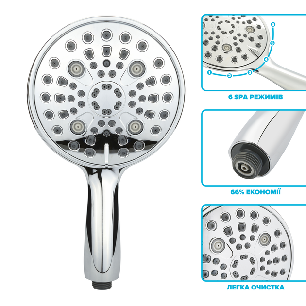 Водосберегающая душевая лейка DROP SPA6F-MULTI150 "Туман" с 6 SPA потоками - Экономия 66% - Фото 3 Водосберегающая душевая лейка DROP SPA6F-MULTI150 "Туман" с 6 SPA потоками - Экономия 66% - изображение 3