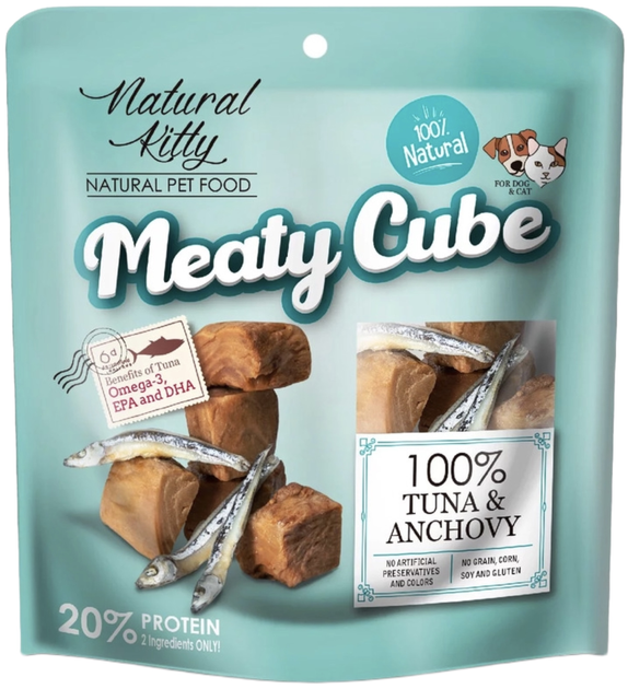 Ласощі для кішок та собак Natural Kitty Meaty Cube з тунцем та анчоусами 60 г (4712937601743) - зображення 1