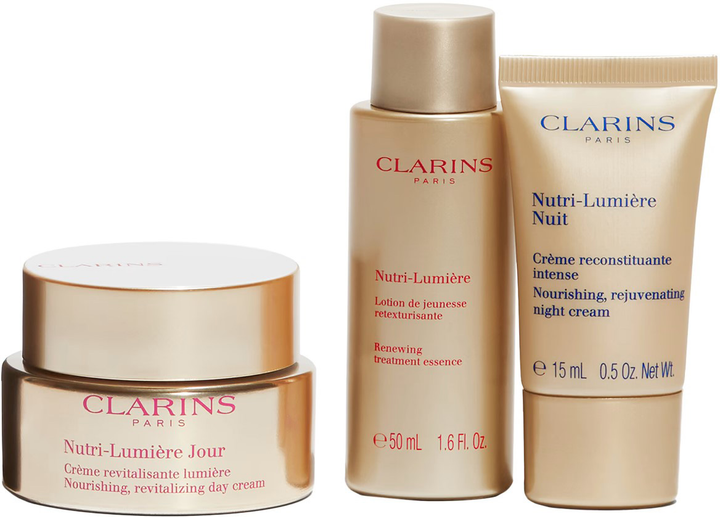 Набір для догляду за обличчям Clarins Nutri-Lumiere Value Денний крем 50 мл + Нічний крем 15 мл + Очищувальний лосьйон 50 мл (3666057144479) - зображення 2