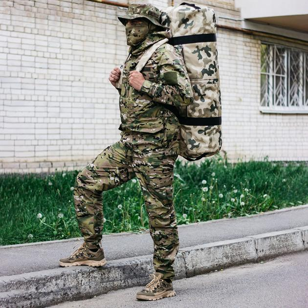 Универсальная сумка баул военная, армейский баул песочный мультикам Оксфорд 100 л тактический баул-рюкзак - изображение 2