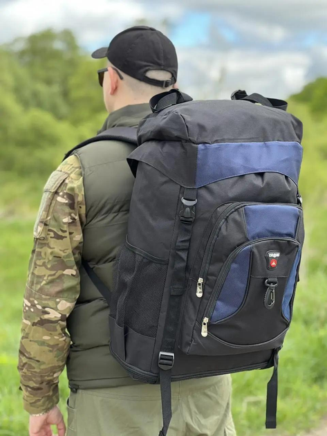 Универсальная военная сумка, армейская сумка вместительная 55л тактический туристический рюкзак Черно-Синий - изображение 2