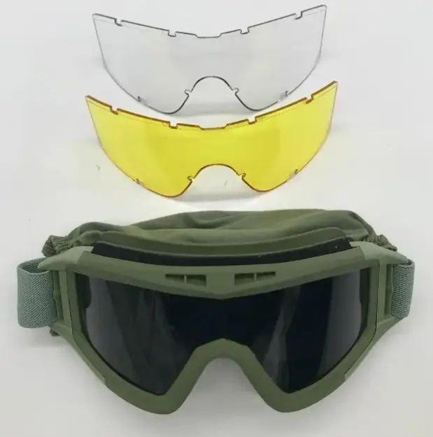 Защитные баллистические очки цвет Олива, очки со сменными стеклами (3 шт. в комплекте) - изображение 1