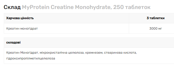 Креатин Creatine Monohydrate - 250 tabs MyProtein 000294846 - зображення 2
