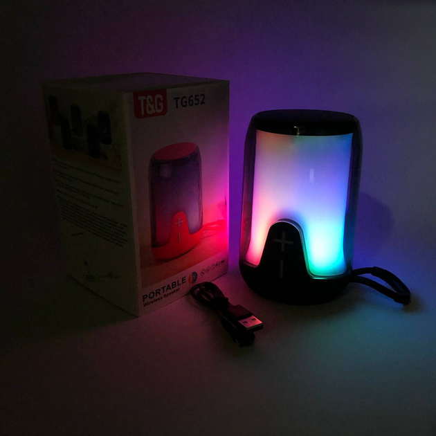 Портативна колонка TG652 5W з RGB підсвічуванням та ремінцем, акумуляторна колонка для музики. Колір: чорний(ws53622-2)(WB) - Фото 2 Портативна колонка TG652 5W з RGB підсвічуванням та ремінцем, акумуляторна колонка для музики. Колір: чорний(ws53622-2)(WB) - зображення 2
