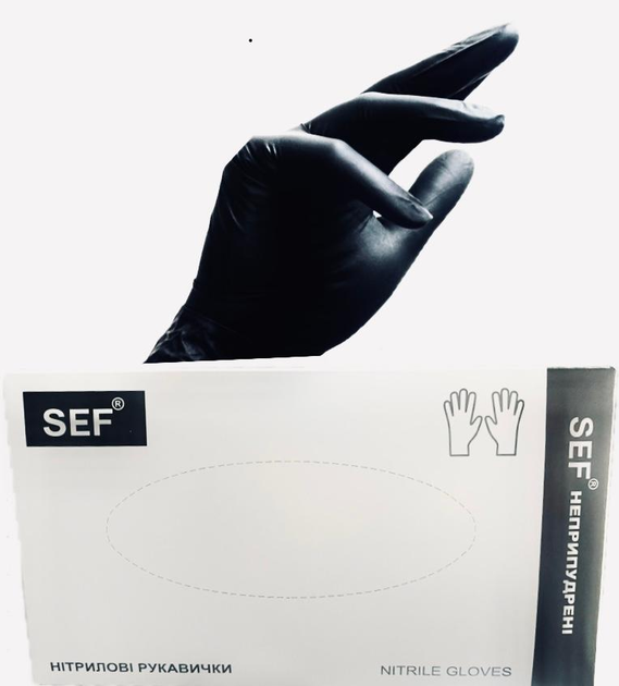 Чорні нітрилові рукавички SEF розмір L 100 штук упаковка - зображення 1