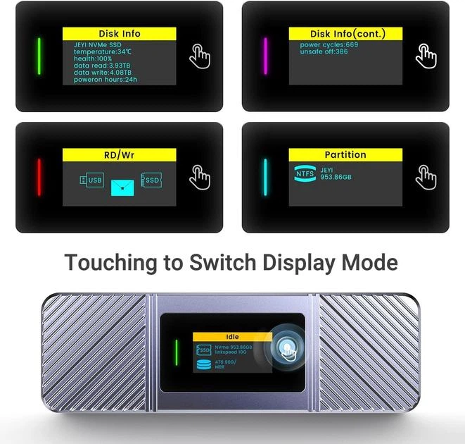 Карман для SSD JEYI i9X Visual Smart M.2 с сенсорным экраном и RGB