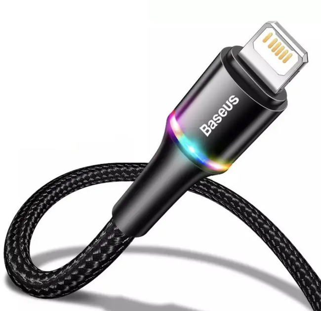 Кабель для Айфона Baseus iPhone lightning 0,5 м з підсвічуванням Чорний - Фото 1 Кабель для Айфона Baseus iPhone lightning 0,5 м з підсвічуванням Чорний - зображення 1