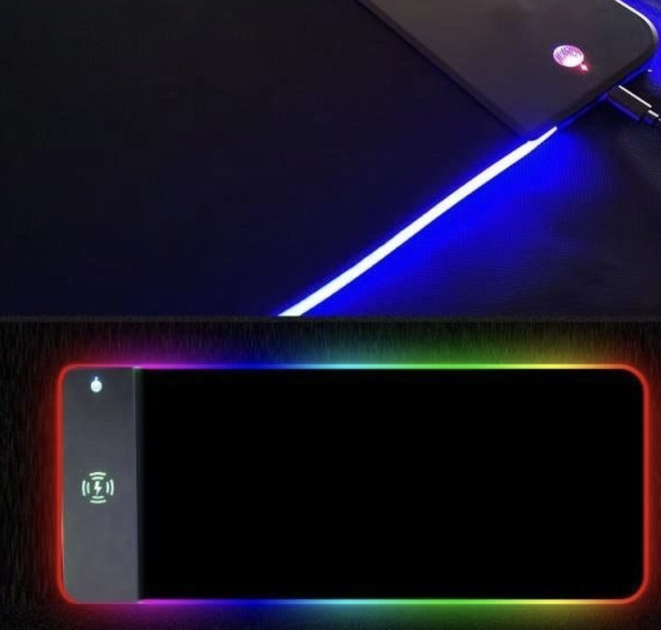 Ігровий килимок з підсвіткою та бездротовою зарядкою Wireless Charging для комп'ютера миші клавіатури ноутбука 30 см на 80 см Чорний - зображення 4