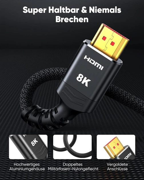 Высокоскоростной HDMI кабель Highwings 2.1 8K 48 Гбит/с 2 м Черный - изображение 2