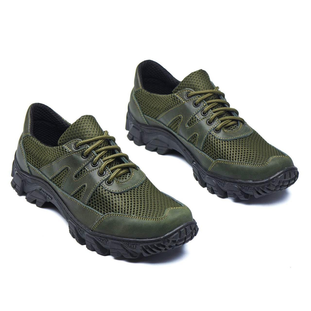Тактичні кросівки літні PAV 307 олива хакі шкіряні сітка прошиті 41 - зображення 2