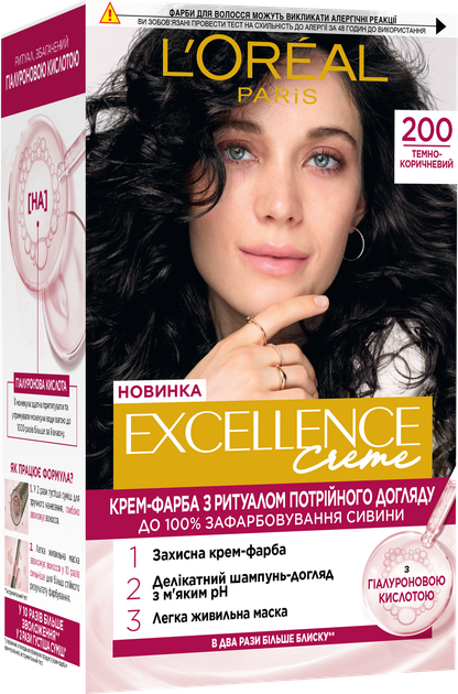Стойкая крем-краска для волос L'Oreal Paris Excellence Creme 2.00 Темно-коричневый (3600524094072) - Фото 1 Стойкая крем-краска для волос L'Oreal Paris Excellence Creme 2.00 Темно-коричневый (3600524094072) - изображение 1