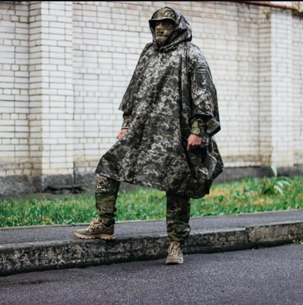 Тактичний дощовик пончо універсальний тактичний плащ для військових піксель - зображення 2