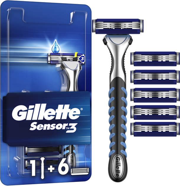 Станок для гоління чоловічий (Бритва) Gillette Sensor 3 з 6 змінними ...
