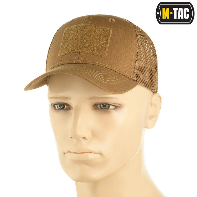 Летняя M-Tac бейсболка с липучкой и сеткой Flex рип-стоп Coyote Brown койот L - зображення 1