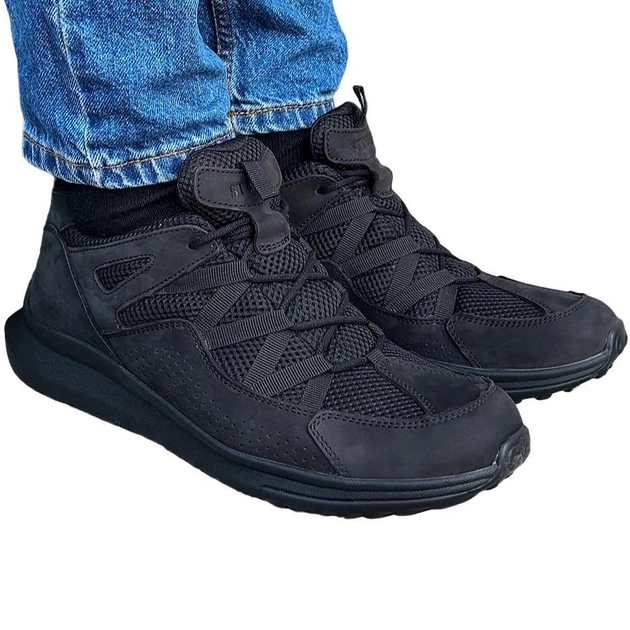 Тактические кроссовки летние Stimul Райдер черные кожаные сетка 44 - изображение 1