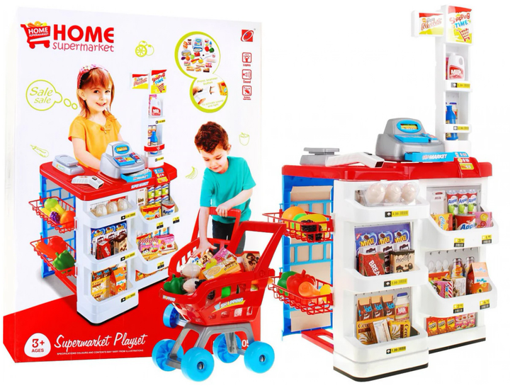 Zestaw do zabawy Ramiz Supermarket + Wózek + Towary + Interaktywny skaner Czerwony 24 elementy (5903864903812) - obraz 1
