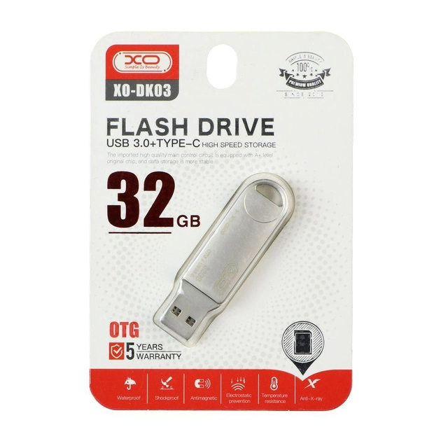 USB Флешка XO DK03 2in1 USB 3.0 Type-C 32Gb Silver - Фото 1 USB Флешка XO DK03 2in1 USB 3.0 Type-C 32Gb Silver - зображення 1