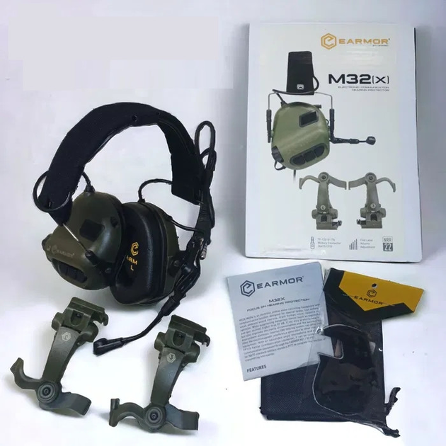 Комплект активні навушники Earmor M32x + кріплення чебурашки M16C Оливковий (Kali) AI636 - зображення 2